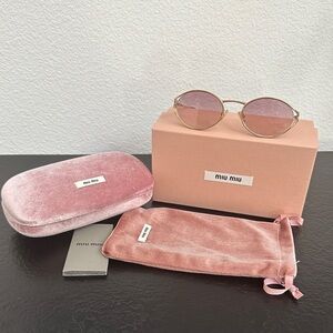 Miu Miu Pink Velvet Sunglasses with Gold Frames